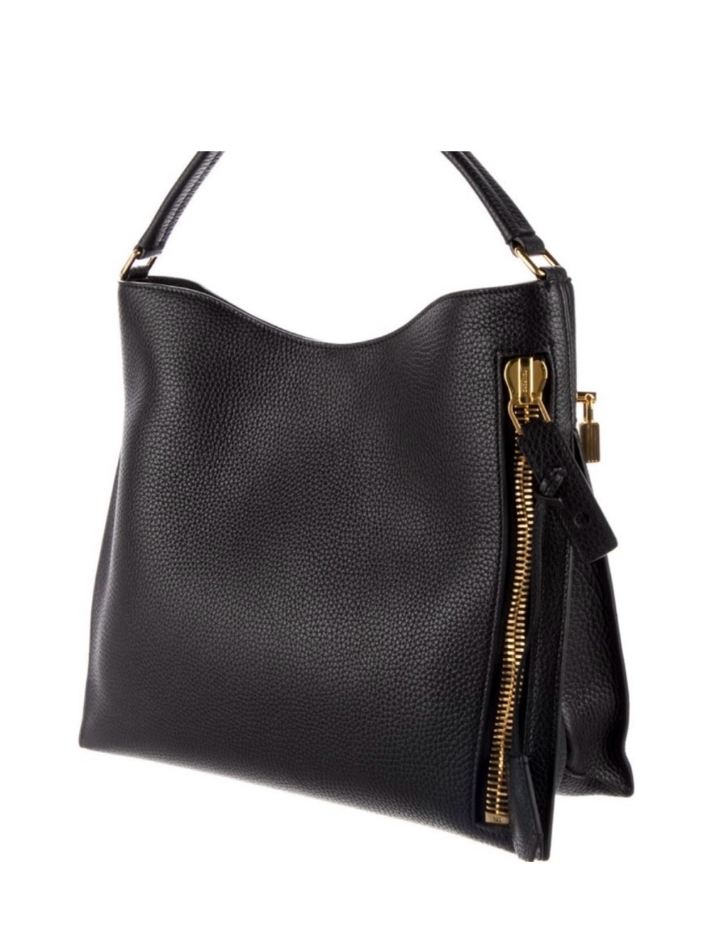 Tom Ford Black Pebbled Leather Hobo Shoulder Bag with Zip Pouch - Picture 3 of 6